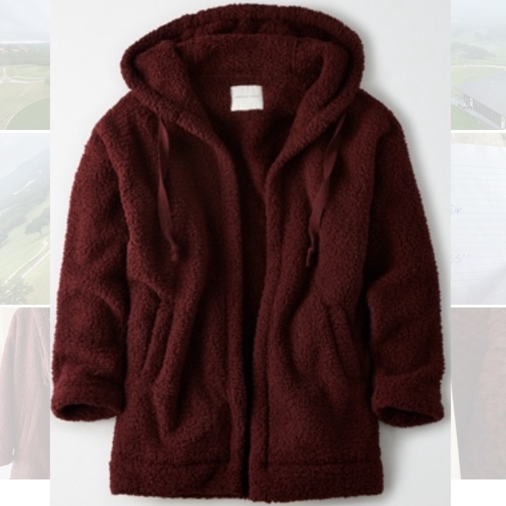 AE FUZZY SHERPA HOODED OVERSIZED CARDIGAN